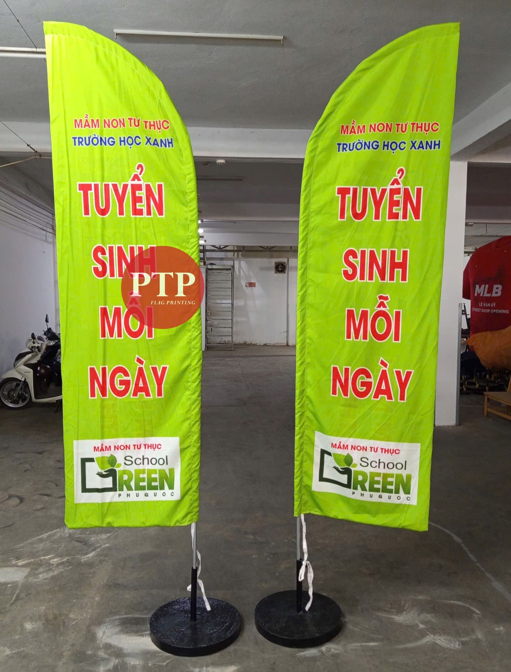 In Cờ Phướn Theo Yêu Cầu Lấy Liền Giá Rẻ Tại TP.HCM 3 in cờ phướn mầm non school green xưởng in cờ ptp
