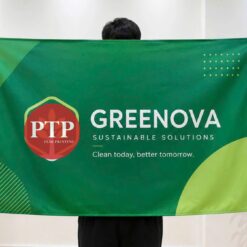 in cờ công ty greenova xưởng in cờ ptp